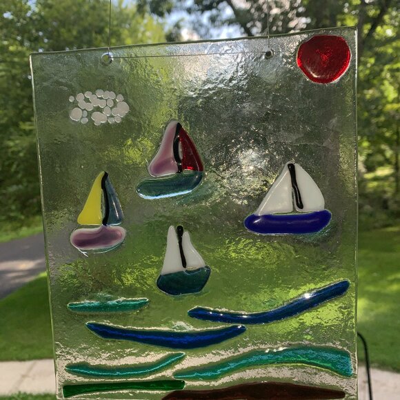 #6634 FUSED GLASS SAIL BOAT  SAIL BOAT SUN CATCHER - Picture 10 of 10